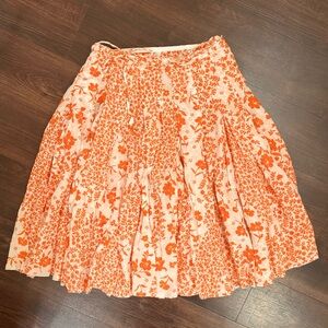 Martin + Osa Orange Floral Midi Skirt